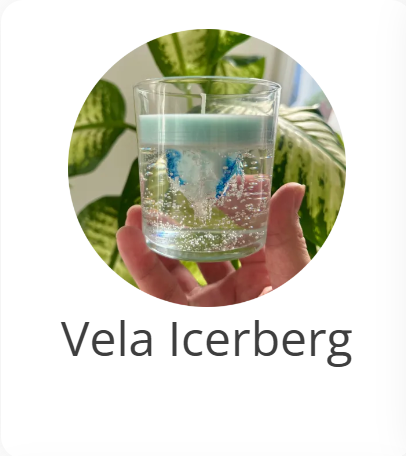 Técnica con cera en Gel: 
Vela iceberg en gel, diseño único y luminoso. Elegancia pura.